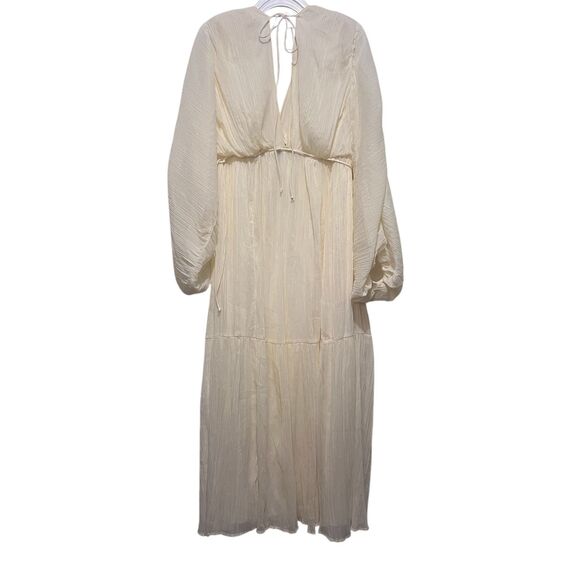 ASOS Design Cream Chiffon Maxi Dress US12 Pleated Balloon Sleeves, Open Back - Picture 4 of 7